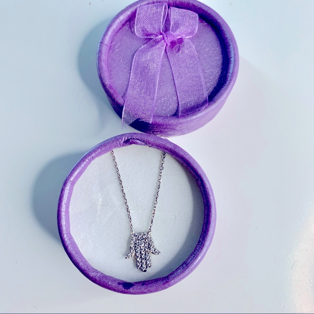 Sterling Silver Hamsa Hand Necklace with crystals